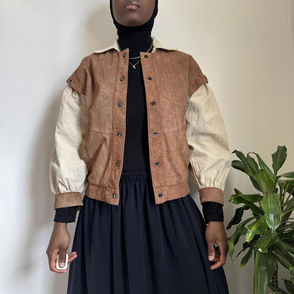Rare Vintage 80s‎ Mixed Media Suede & Canvas Bomber Jacket - M